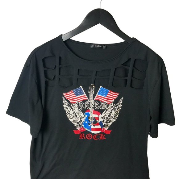 Urban Outfitters Tops - Shein Every Hard Rock T Shirt USA Flag Wings Graphic Tee Short Sleeve Cotton L